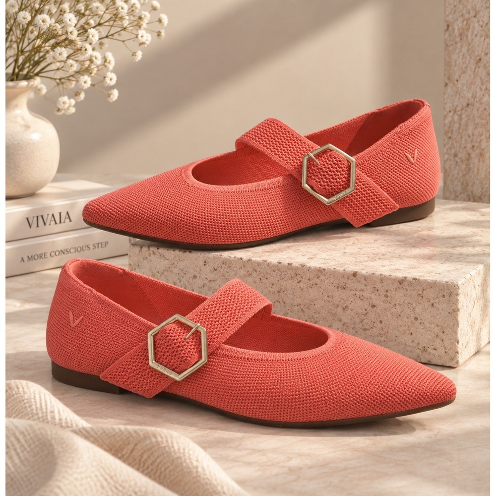 VIVAIA Maria Pointed Toe Mary Jane Flats Salmon Pink Knit EU 41.5 US 10